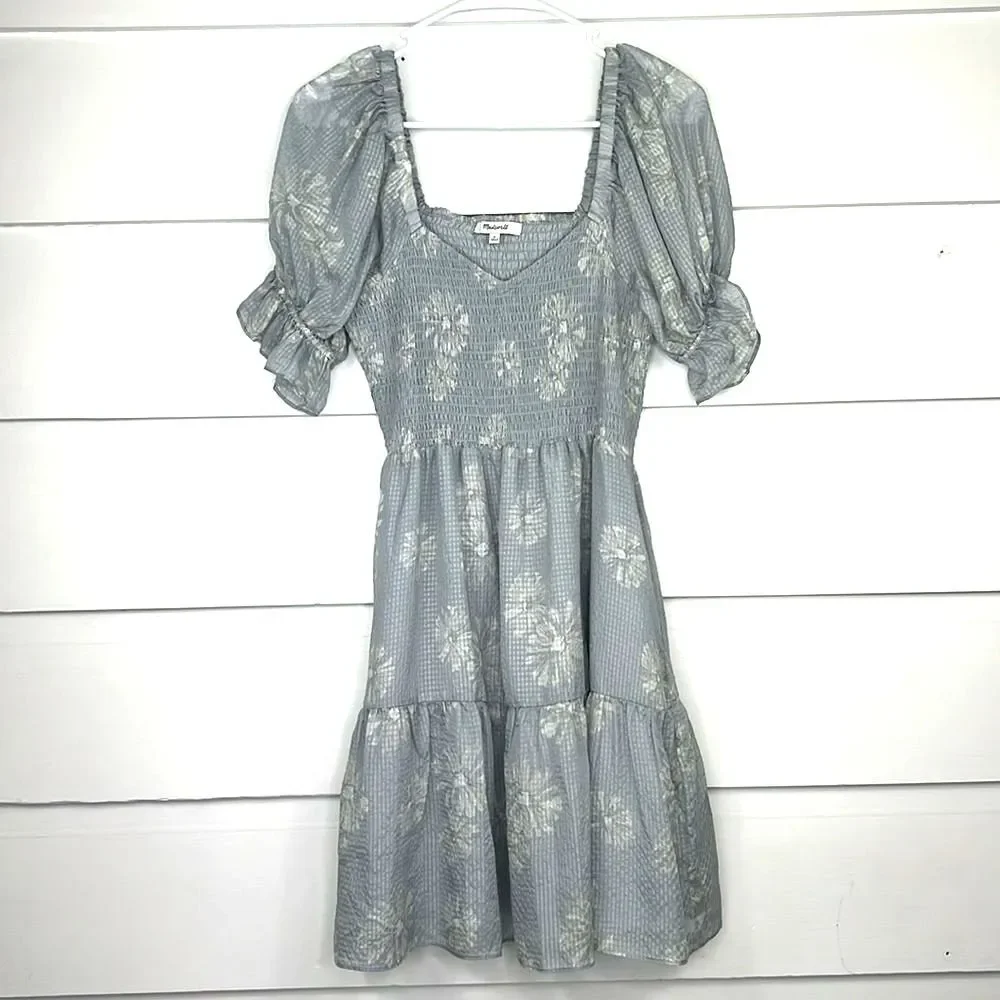 Madewell Size 100% Silk Lucie Smocked Mini Dress in Moody Blooms Size Medium - Picture 5 of 16